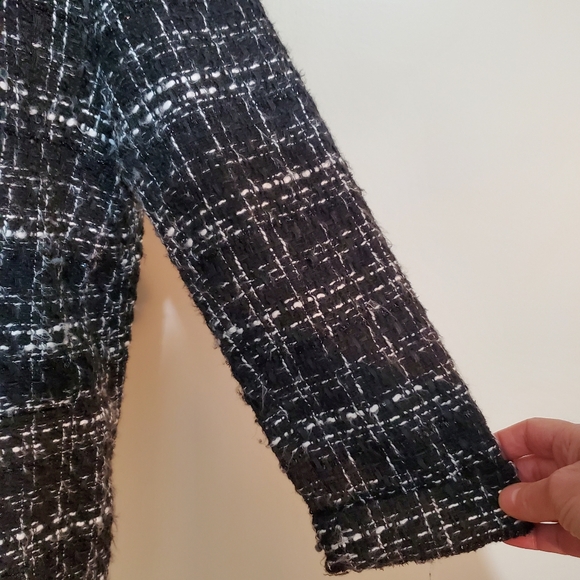 Nanette Lapore black white window pane boucle knit open front blazer jacket. - Picture 7 of 14